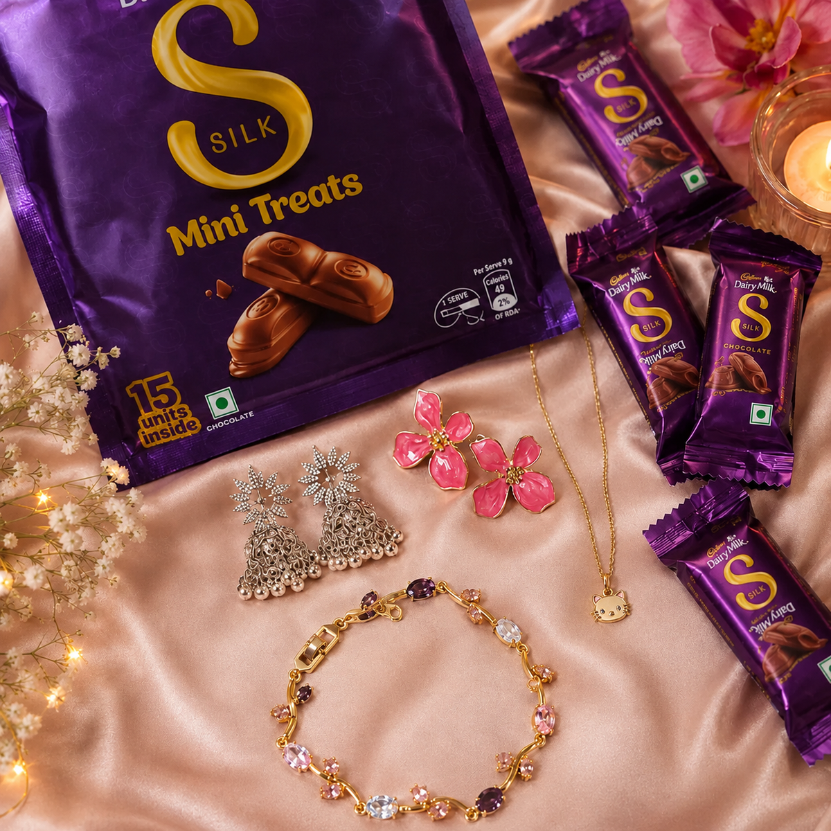 Viral Jewellery Set + 15 Cadbury Mini Treats Gift Hamper